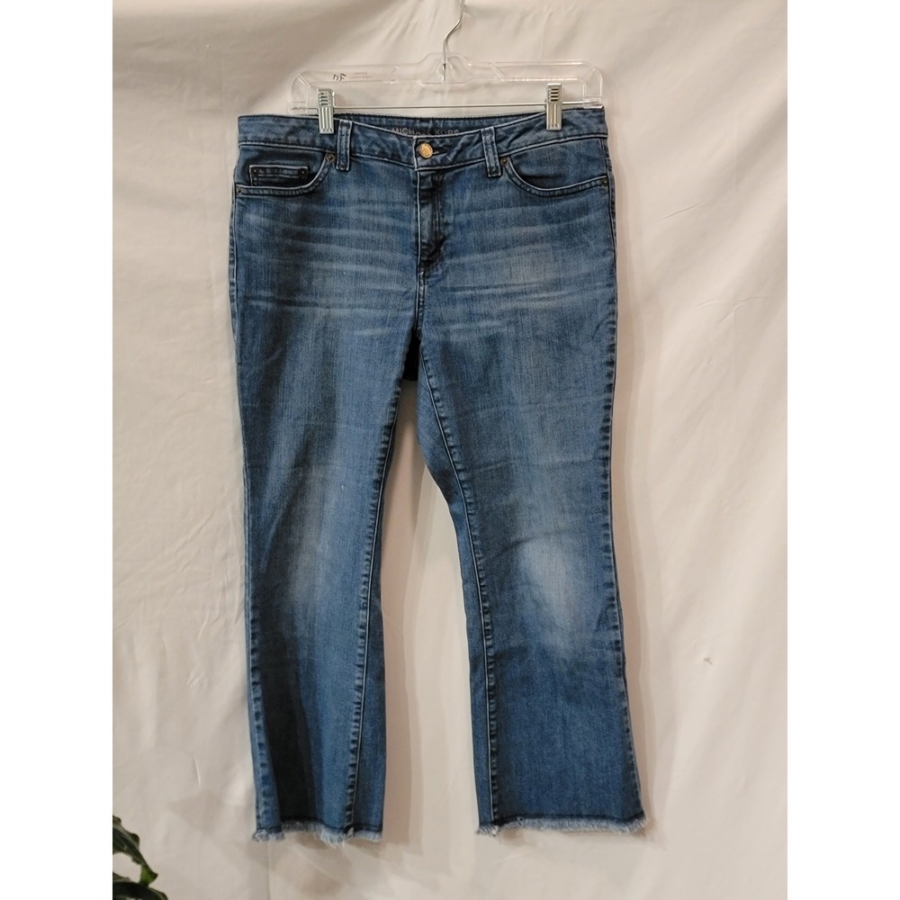 Michael Kors Womens Medium Wash Raw Hem Cropped Straight Leg Jeans Size 8‎